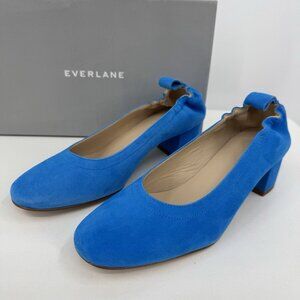 Everlane Italian Suede Day Heel Brilliant Blue 5.5 Women's Elastic Back Comfort